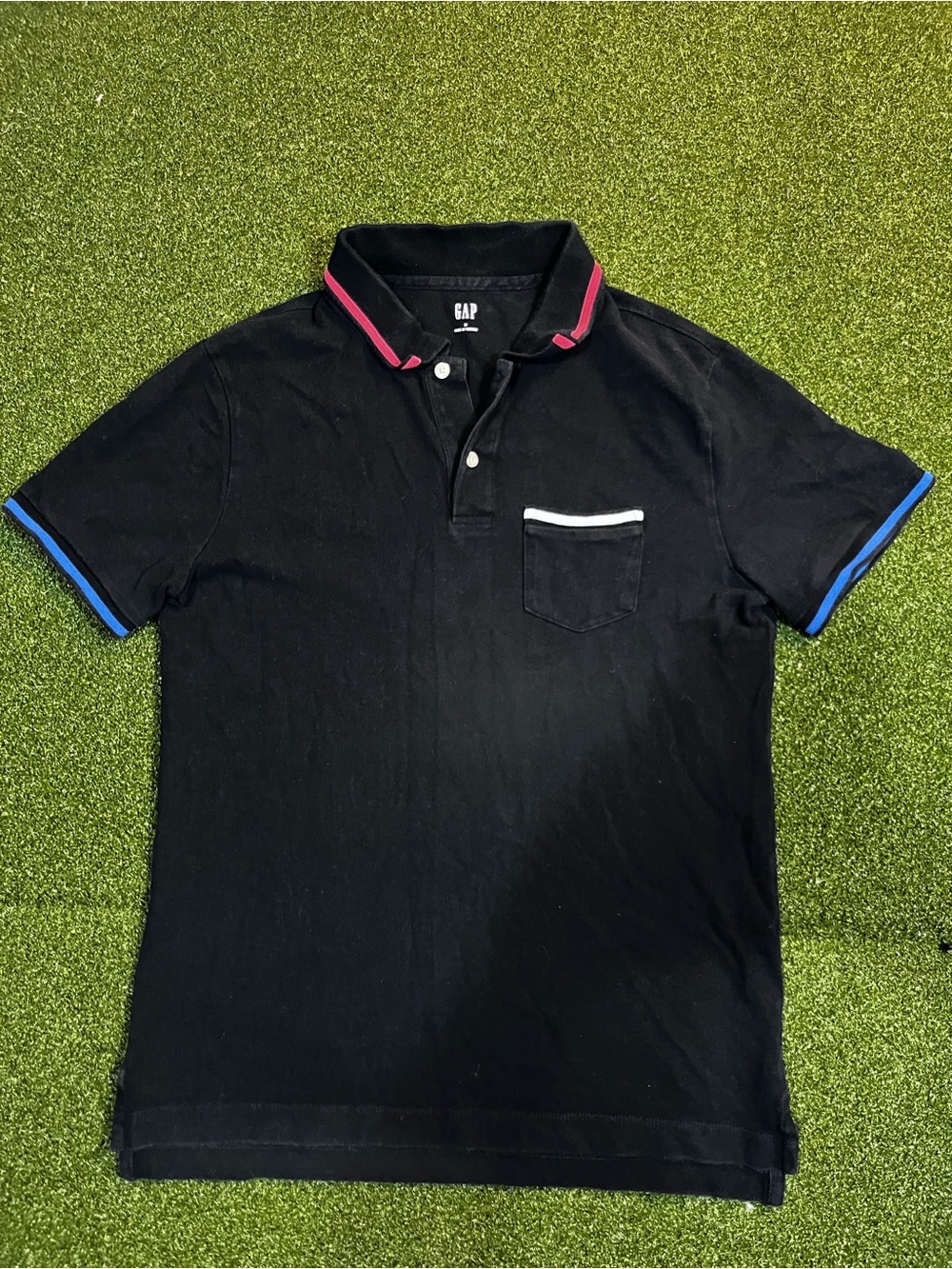 Gap Mens Size Medium Black Multi Short Sleeve Polo Shirt